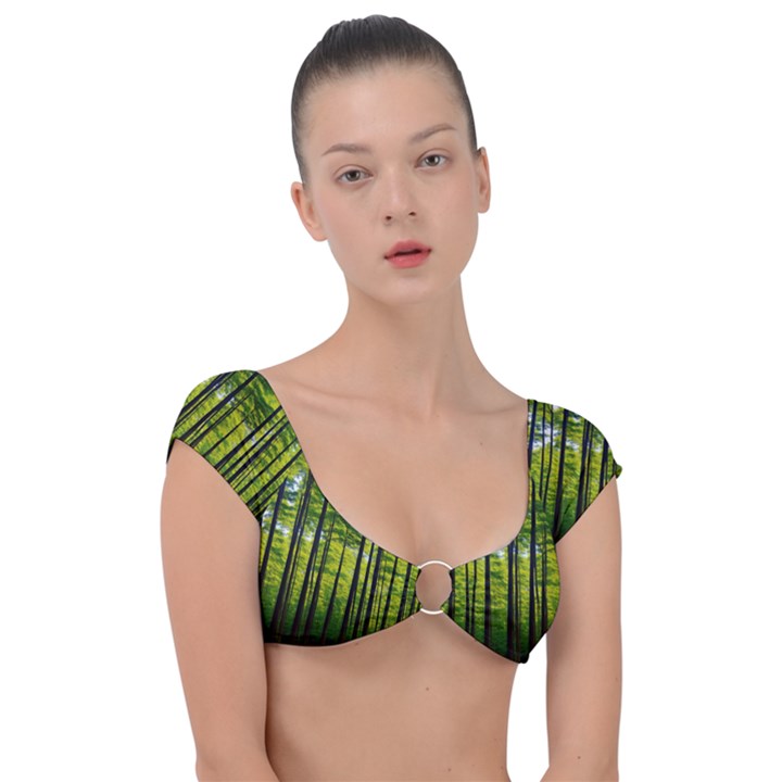 Green Forest Jungle Trees Nature Sunny Cap Sleeve Ring Bikini Top