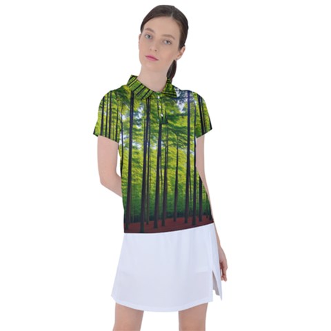 Green Forest Jungle Trees Nature Sunny Women s Polo Tee by Ravend