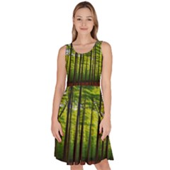 Green Forest Jungle Trees Nature Sunny Knee Length Skater Dress With Pockets by Ravend