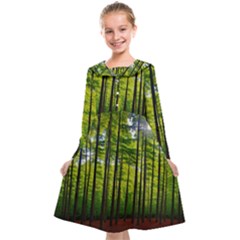 Green Forest Jungle Trees Nature Sunny Kids  Midi Sailor Dress by Ravend