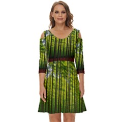 Green Forest Jungle Trees Nature Sunny Shoulder Cut Out Zip Up Dress by Ravend