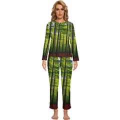 Green Forest Jungle Trees Nature Sunny Womens  Long Sleeve Lightweight Pajamas Set by Ravend