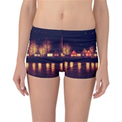 Night Houses River Bokeh Leaves Landscape Nature Reversible Boyleg Bikini Bottoms by Ravend