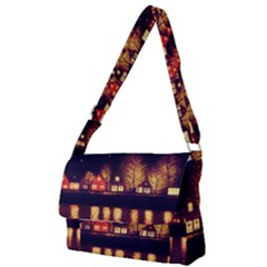 Night Houses River Bokeh Leaves Landscape Nature Full Print Messenger Bag (s) by Ravend