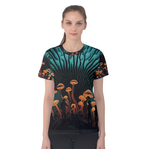 Mushroom Giant Explore 3d Women s Cotton Tee by Ravend