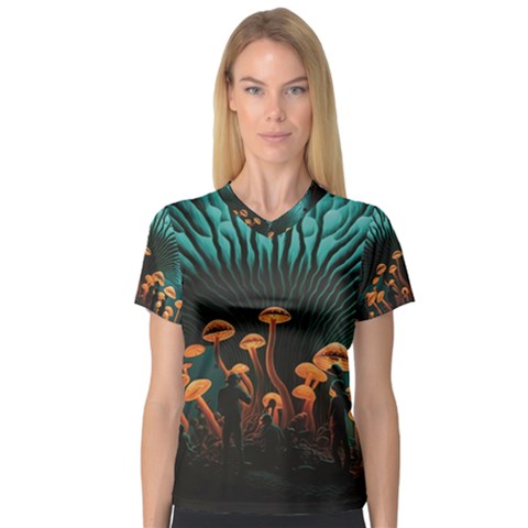 Mushroom Giant Explore 3d V-neck Sport Mesh Tee by Ravend