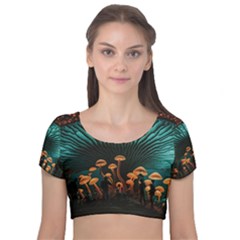 Mushroom Giant Explore 3d Velvet Short Sleeve Crop Top  by Ravend