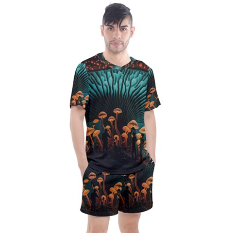 Mushroom Giant Explore 3d Men s Mesh Tee And Shorts Set by Ravend