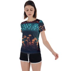 Mushroom Giant Explore 3d Back Circle Cutout Sports Tee by Ravend