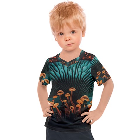 Mushroom Giant Explore 3d Kids  Sports Tee by Ravend