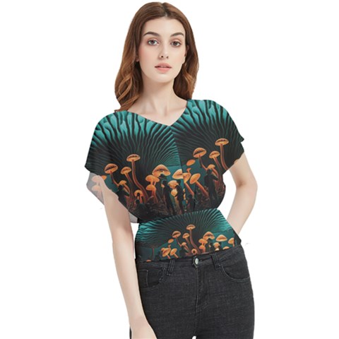 Mushroom Giant Explore 3d Butterfly Chiffon Blouse by Ravend