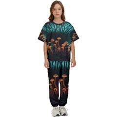 Mushroom Giant Explore 3d Kids  Tee And Pants Sports Set by Ravend