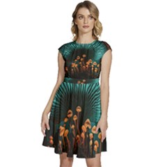 Mushroom Giant Explore 3d Cap Sleeve High Waist Dress by Ravend