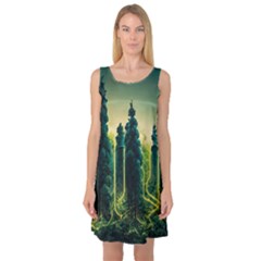 Ai Generated Soil Forest Crisis Nature Sleeveless Satin Nightdress by Ravend