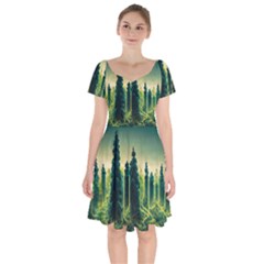 Ai Generated Soil Forest Crisis Nature Short Sleeve Bardot Dress by Ravend