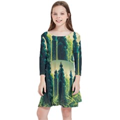 Ai Generated Soil Forest Crisis Nature Kids  Quarter Sleeve Skater Dress by Ravend