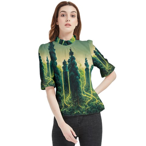 Ai Generated Soil Forest Crisis Nature Frill Neck Blouse by Ravend