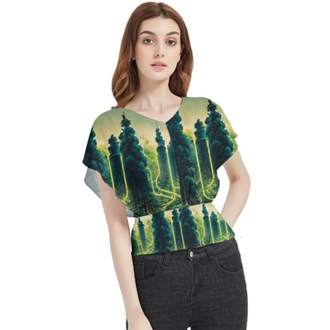 Ai Generated Soil Forest Crisis Nature Butterfly Chiffon Blouse by Ravend