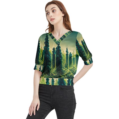 Ai Generated Soil Forest Crisis Nature Quarter Sleeve Blouse by Ravend