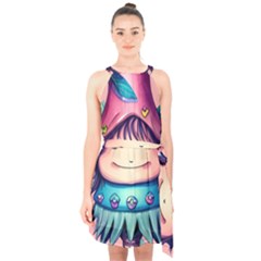 Shroom Magic Conjure Charm Halter Collar Waist Tie Chiffon Dress by GardenOfOphir