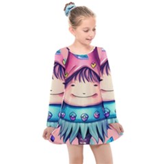 Shroom Magic Conjure Charm Kids  Long Sleeve Dress by GardenOfOphir