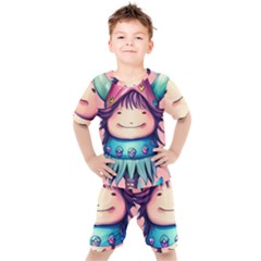 Shroom Magic Conjure Charm Kids  Tee And Shorts Set by GardenOfOphir