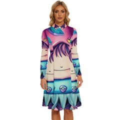 Shroom Magic Conjure Charm Long Sleeve Shirt Collar A-line Dress by GardenOfOphir