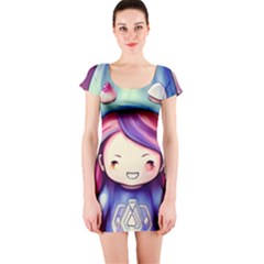 Liberty Cap Sacred Mushroom Charm Short Sleeve Bodycon Dress by GardenOfOphir