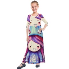 Liberty Cap Sacred Mushroom Charm Kids  Quarter Sleeve Maxi Dress by GardenOfOphir