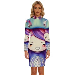 Liberty Cap Sacred Mushroom Charm Long Sleeve Shirt Collar Bodycon Dress by GardenOfOphir