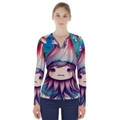 Enchantment Mushrooms V-neck Long Sleeve Top by GardenOfOphir