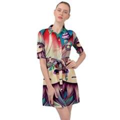 Enchantment Mushrooms Belted Shirt Dress by GardenOfOphir