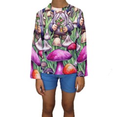 Sacred Mushroom Wizard Glamour Kids  Long Sleeve Swimwear by GardenOfOphir