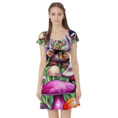 Sacred Mushroom Wizard Glamour Short Sleeve Skater Dress by GardenOfOphir