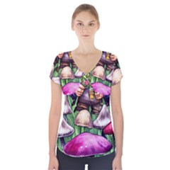 Sacred Mushroom Wizard Glamour Short Sleeve Front Detail Top by GardenOfOphir