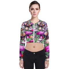 Sacred Mushroom Wizard Glamour Long Sleeve Zip Up Bomber Jacket by GardenOfOphir