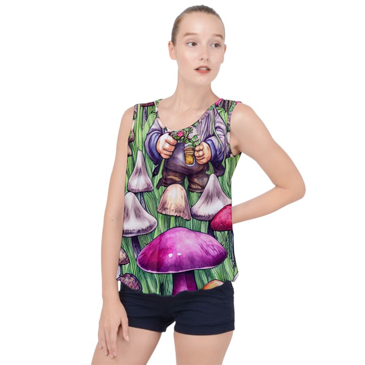 Sacred Mushroom Wizard Glamour Bubble Hem Chiffon Tank Top