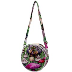 Sacred Mushroom Wizard Glamour Crossbody Circle Bag by GardenOfOphir