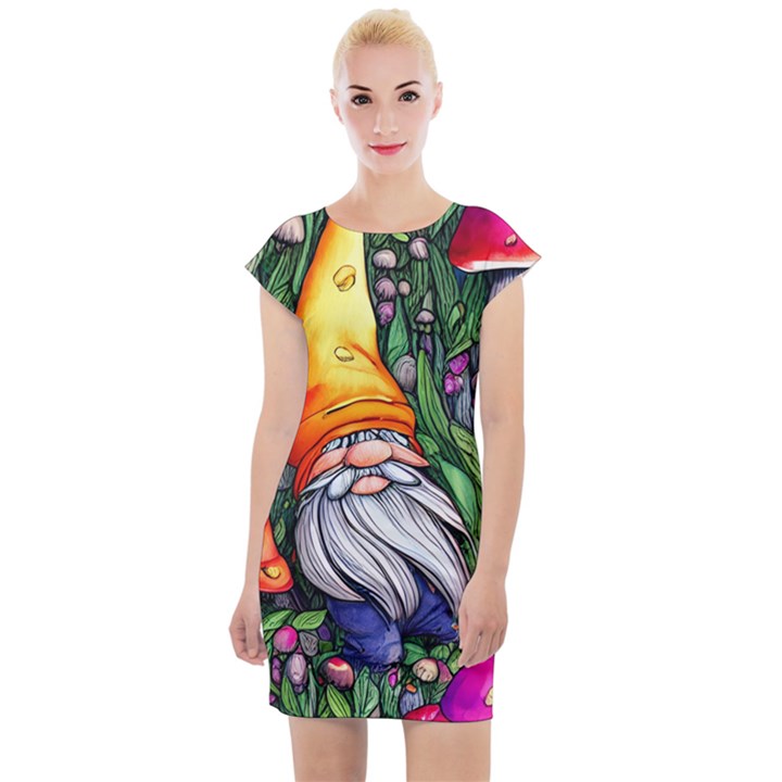 Magic Mushroom Charm Toadstool Glamour Cap Sleeve Bodycon Dress