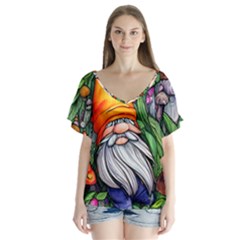 Magic Mushroom Charm Toadstool Glamour V-neck Flutter Sleeve Top by GardenOfOphir