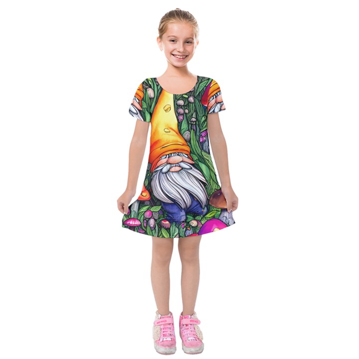 Magic Mushroom Charm Toadstool Glamour Kids  Short Sleeve Velvet Dress