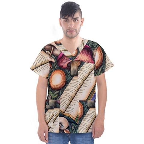 Conjure Mushroom Charm Spell Mojo Men s V-neck Scrub Top by GardenOfOphir