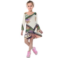 Enchantress Mushroom Charm Gill Wizard Kids  Long Sleeve Velvet Dress by GardenOfOphir