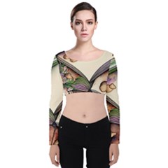 Enchantress Mushroom Charm Gill Wizard Velvet Long Sleeve Crop Top by GardenOfOphir