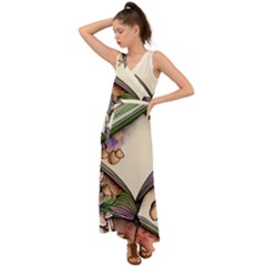 Enchantress Mushroom Charm Gill Wizard V-neck Chiffon Maxi Dress by GardenOfOphir