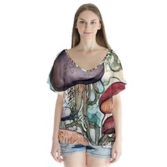 Shroom Magic Mushroom Charm V-neck Flutter Sleeve Top by GardenOfOphir