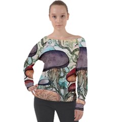 Shroom Magic Mushroom Charm Off Shoulder Long Sleeve Velour Top by GardenOfOphir