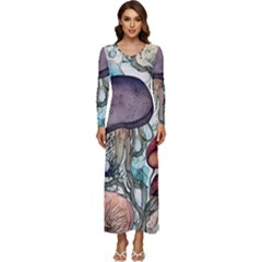 Shroom Magic Mushroom Charm Long Sleeve Longline Maxi Dress by GardenOfOphir