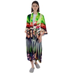 Mushroom Magic Charm Maxi Satin Kimono by GardenOfOphir