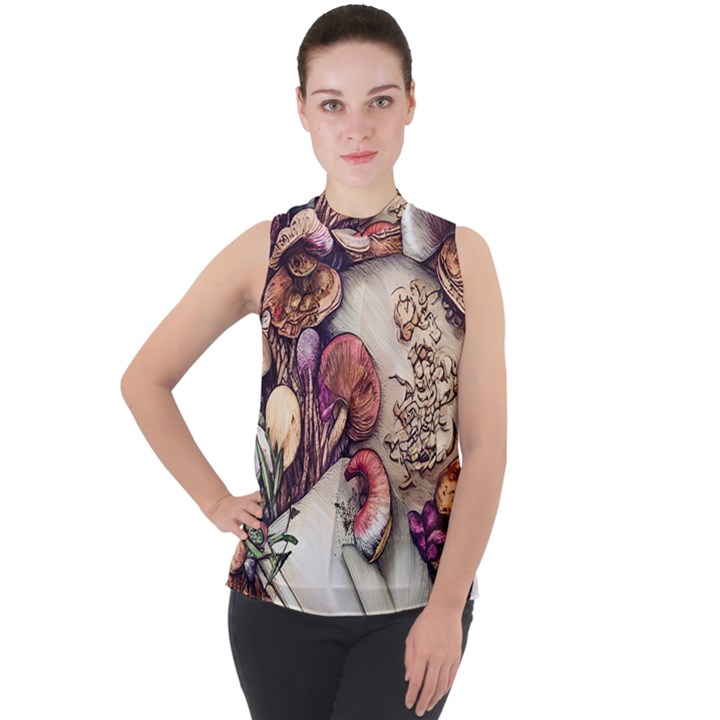 Toadstools And Charms For Necromancy And Conjuration Mock Neck Chiffon Sleeveless Top